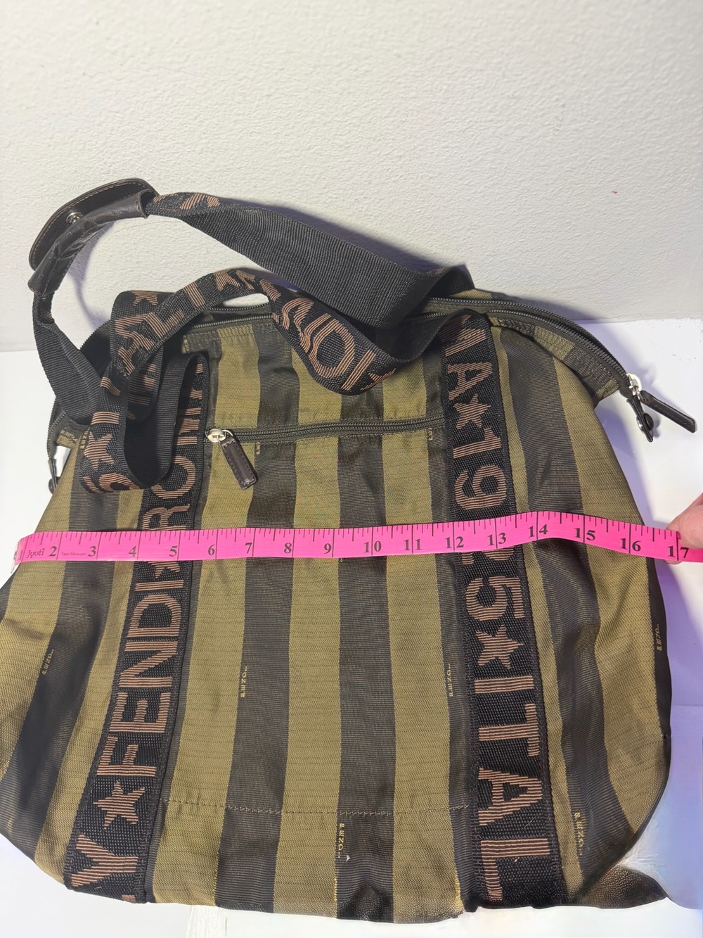Fendi Roma Striped Canvas Tote Bag in Olive & Dark Brown with COS - Picture 4 of 16